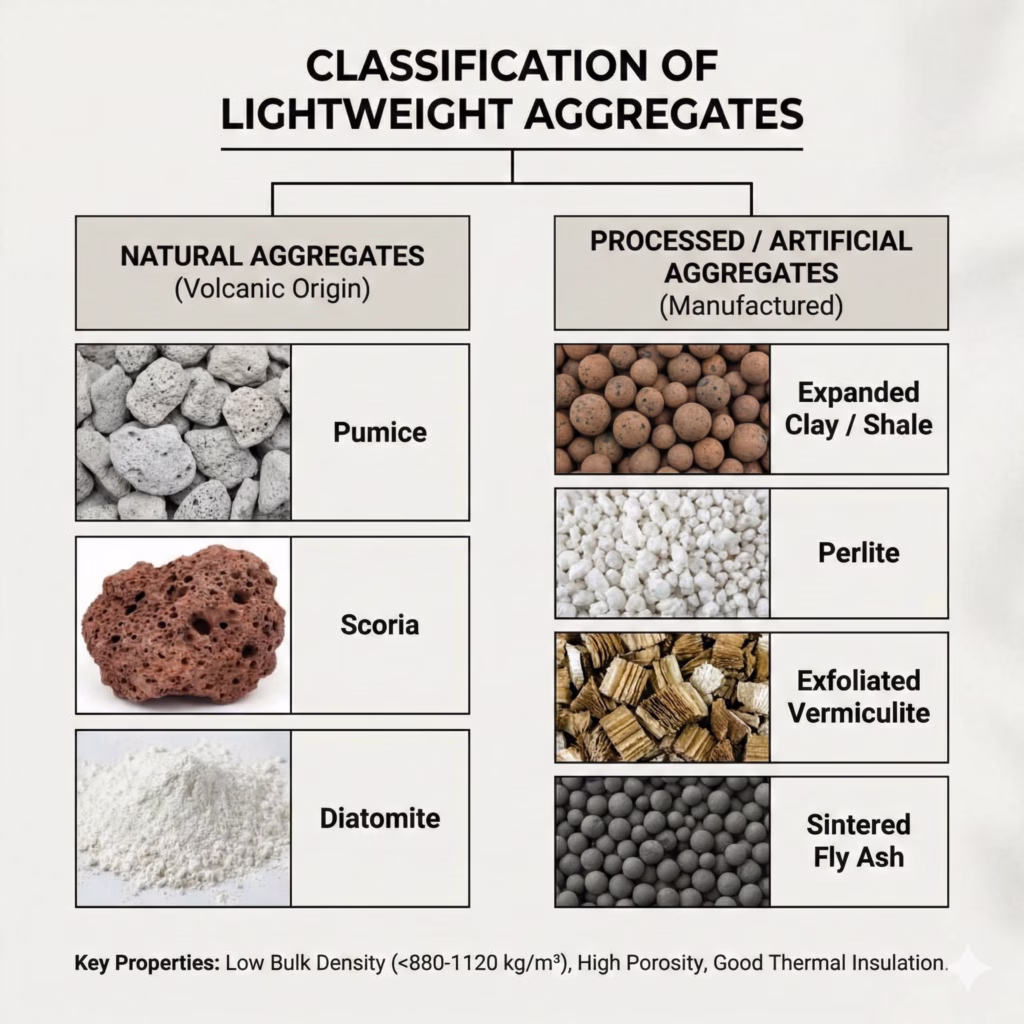 Types and properties of light weight aggregates