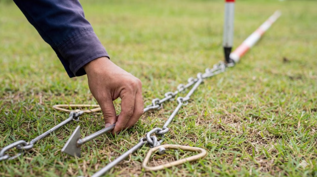 A surveyor doing work